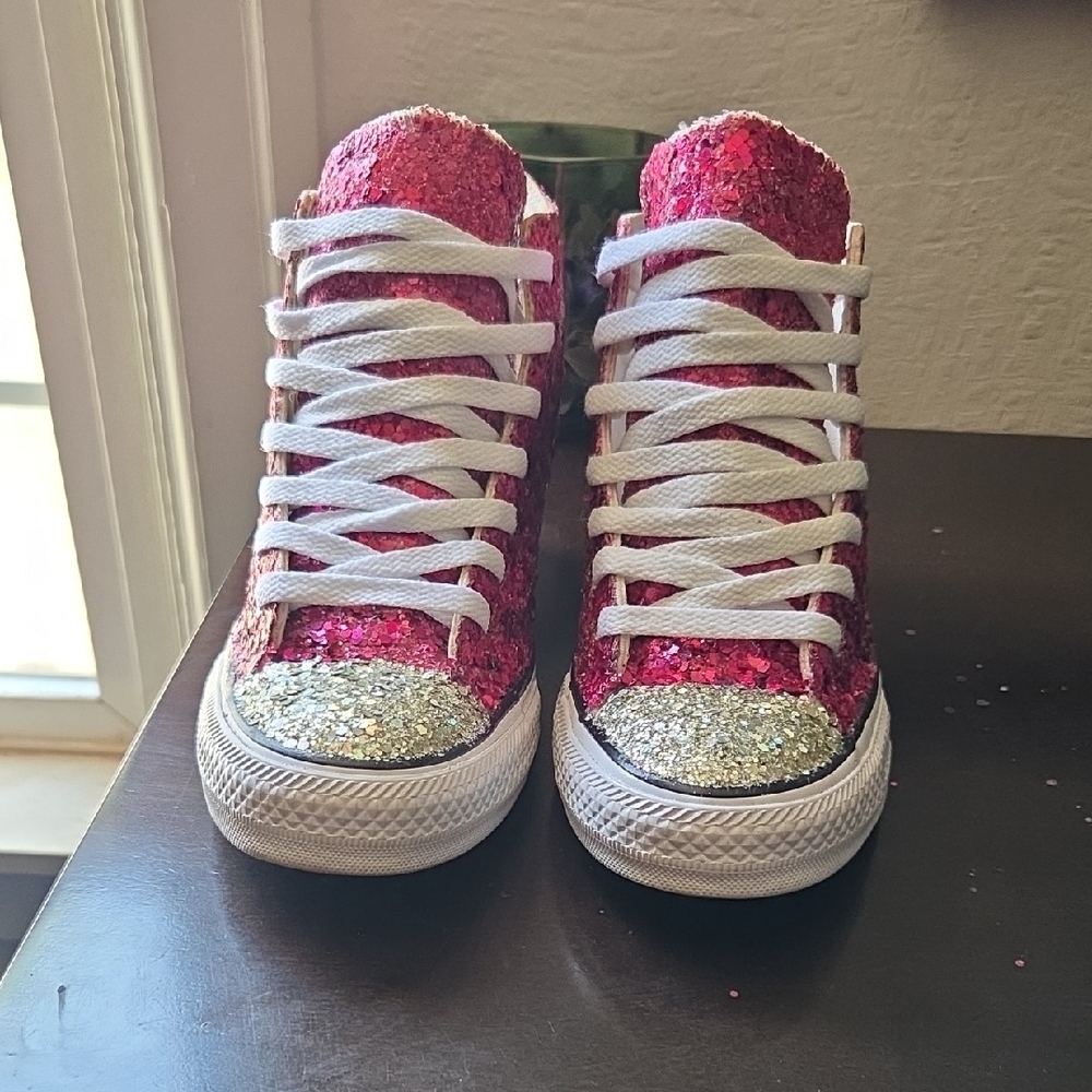 Converse Pink and Silver High-Top Athletic Shoes